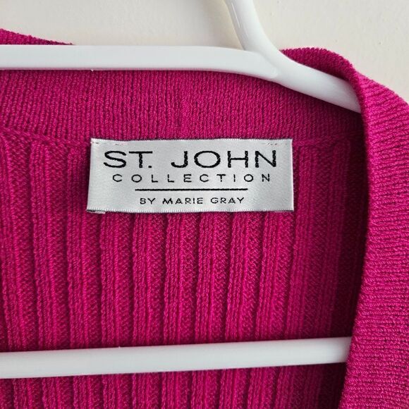 St. John Collection By Marie Gray Pink Knit Sweater Vest Gold Accented Buttons M - Picture 2 of 6